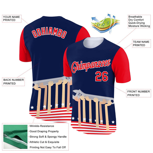 Custom Navy Fire Red-White 3D Pattern Design American Flag Tool Wrench Labor Day Performance T-Shirt alternate