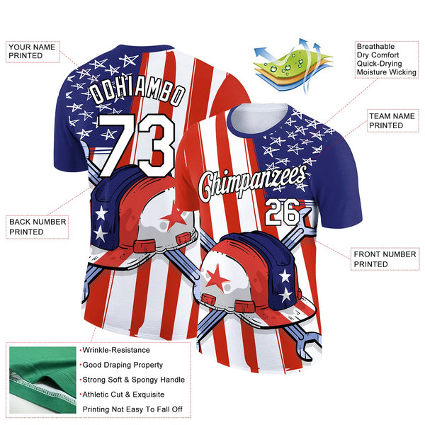 Custom Red Blue-Black 3D Pattern Design American Flag Tool Wrench Labor Day Performance T-Shirt alternate