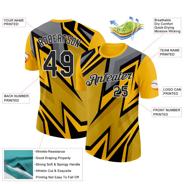 Custom Gold Black-White 3D Esports Performance T-Shirt alternate
