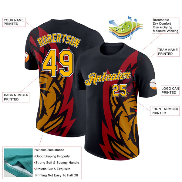 Custom Black Gold-Navy 3D Esports Performance T-Shirt alternate