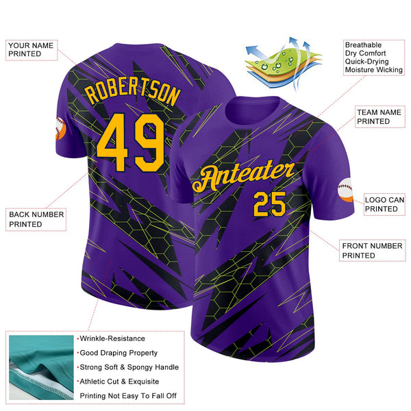 Custom Purple Gold Black-Navy 3D Esports Performance T-Shirt alternate