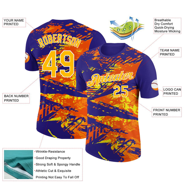 Custom Dark Purple Gold-Orange 3D Esports Performance T-Shirt alternate