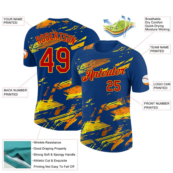 Custom US Navy Blue Red Gold-Orange 3D Esports Performance T-Shirt alternate