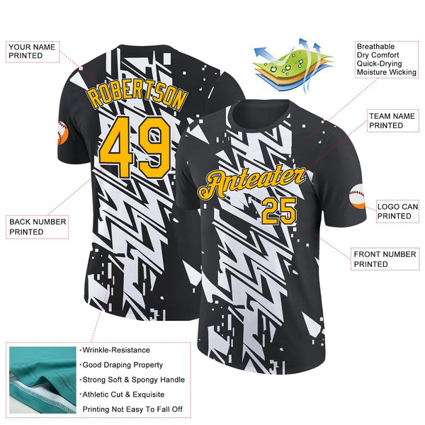 Custom Black Gold-White 3D Esports Performance T-Shirt alternate