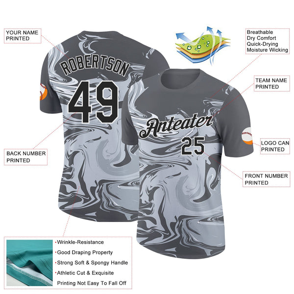 Custom Steel Gray Black-White 3D Esports Performance T-Shirt alternate