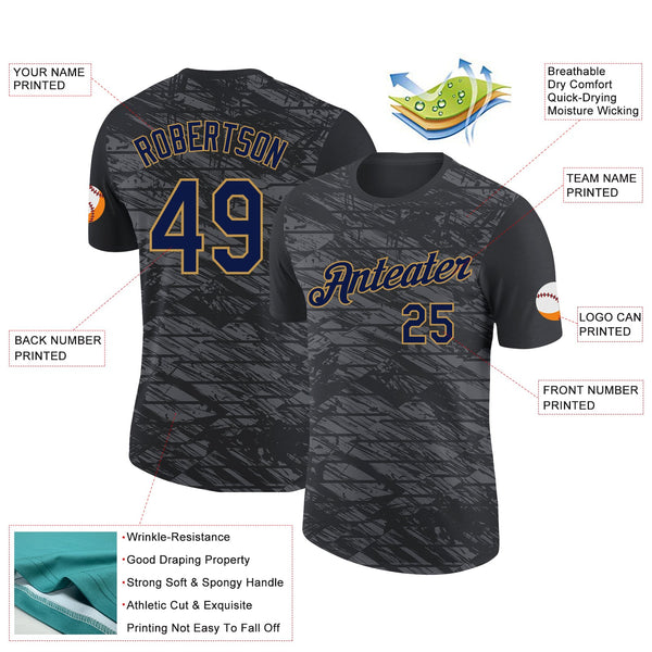Custom Black Navy-Old Gold 3D Esports Performance T-Shirt alternate