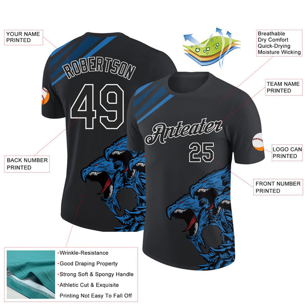 Custom Black Blue-White 3D Esports Performance T-Shirt alternate