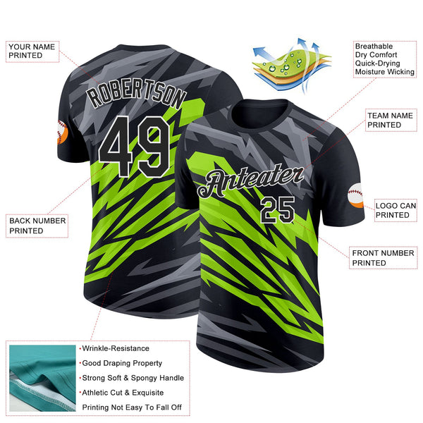 Custom Black Neon Green-Steel Gray 3D Esports Performance T-Shirt alternate