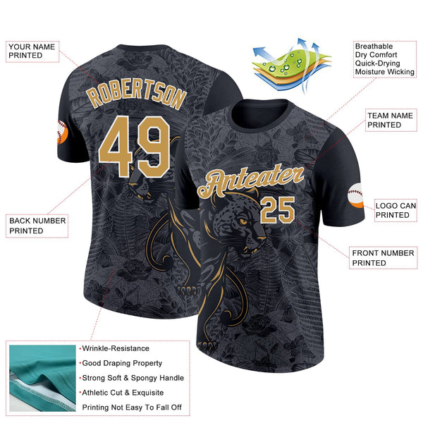 Custom Black Old Gold-Steel Gray 3D Esports Leopard Performance T-Shirt alternate