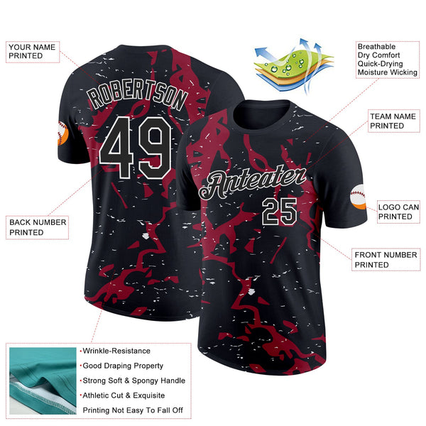Custom Black Cardinal-White 3D Esports Performance T-Shirt alternate