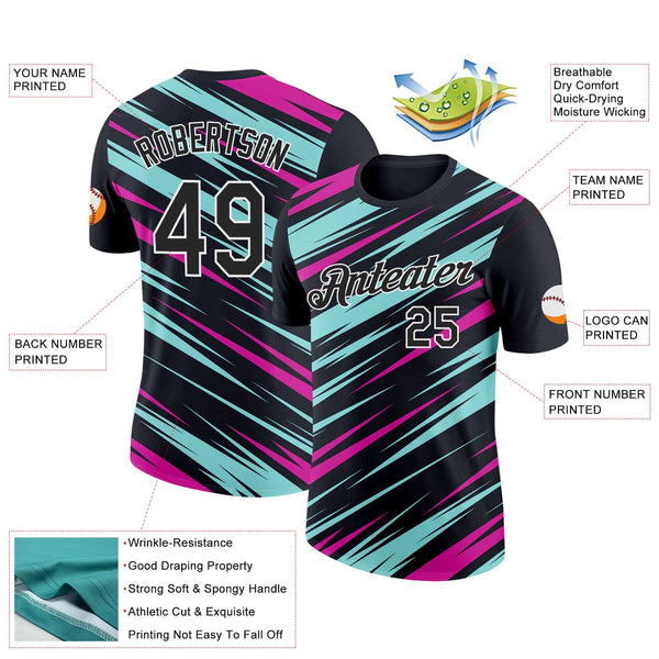 Custom Black Ice Blue-Deep Pink 3D Esports Performance T-Shirt alternate