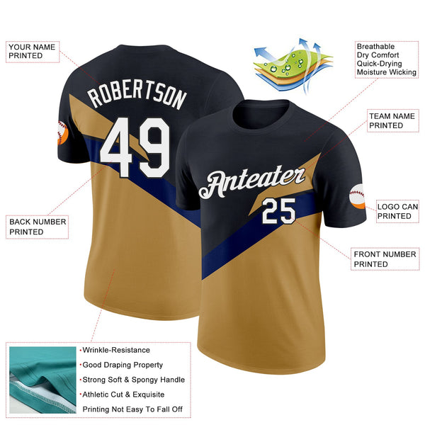 Custom Black Old Gold-Navy 3D Esports Performance T-Shirt alternate