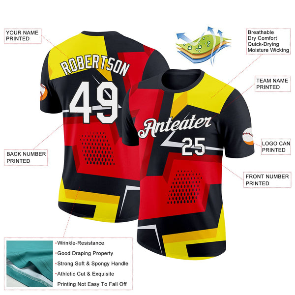 Custom Black Red-Yellow 3D Esports Performance T-Shirt alternate