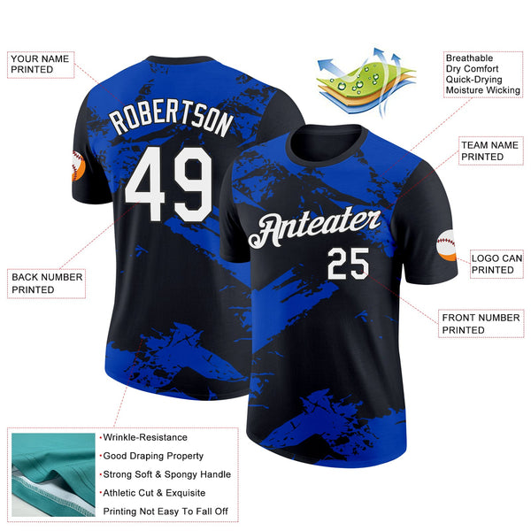 Custom Black White-Thunder Blue 3D Esports Performance T-Shirt alternate