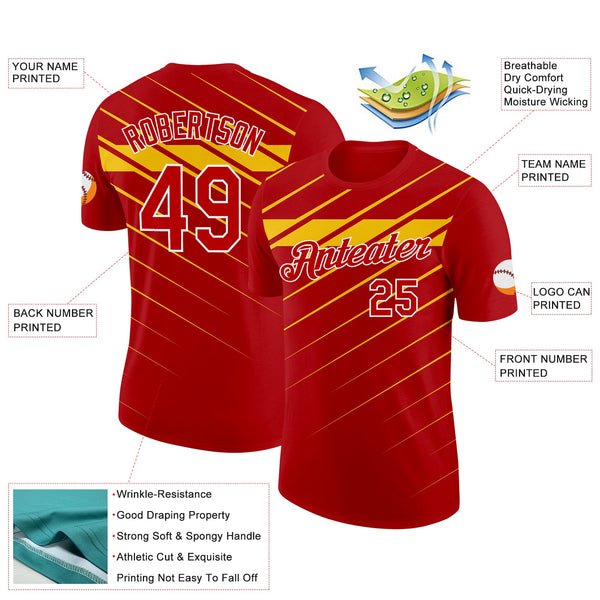 Custom Red Yellow-White 3D Esports Performance T-Shirt alternate