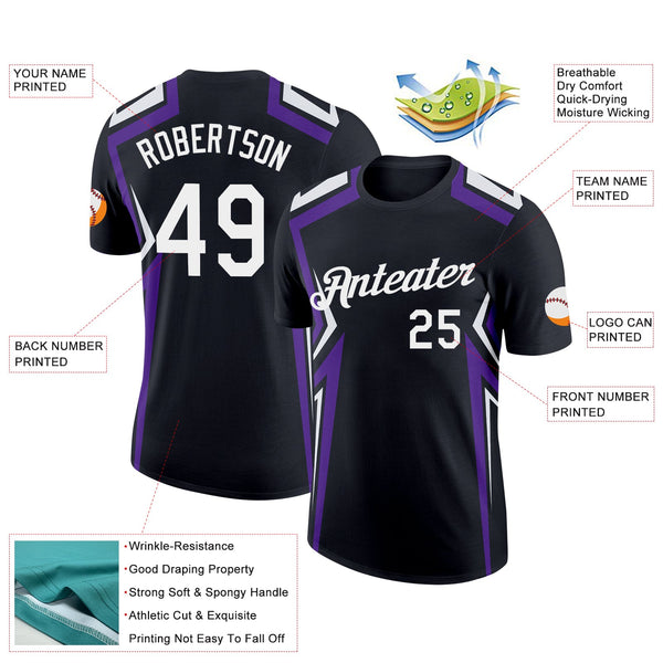 Custom Black White-Purple 3D Esports Performance T-Shirt alternate