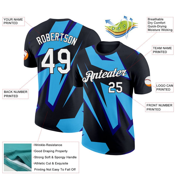 Custom Black Sky Blue-Dark Purple 3D Esports Performance T-Shirt alternate