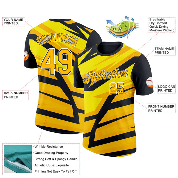Custom Black Gold-White 3D Esports Performance T-Shirt alternate