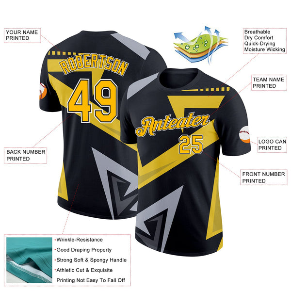 Custom Black Gold-Gray 3D Esports Performance T-Shirt alternate