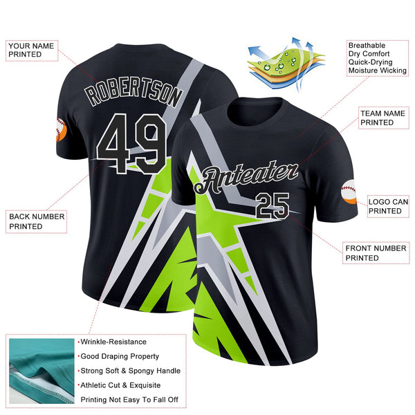 Custom Black Neon Green-Gray 3D Esports Performance T-Shirt alternate