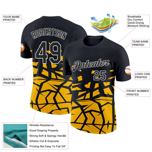 Custom Black Gold-White 3D Esports Performance T-Shirt alternate