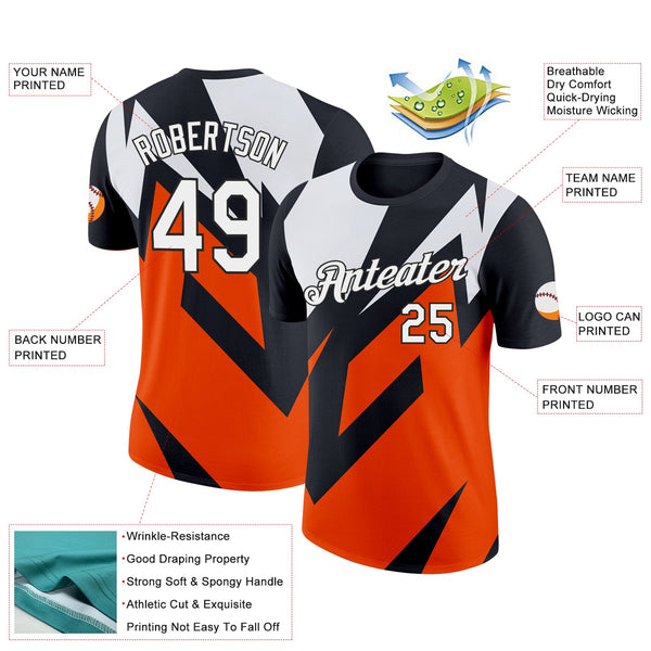 Custom Black White-Orange 3D Esports Performance T-Shirt alternate