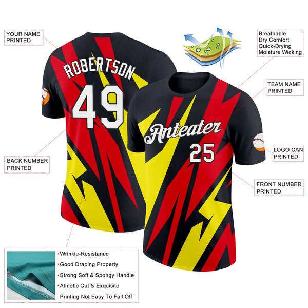 Custom Black Light Yellow-Fire Red 3D Esports Performance T-Shirt alternate
