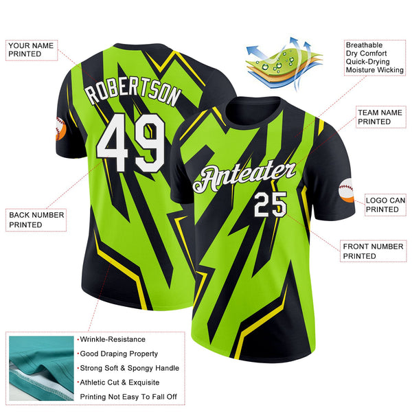 Custom Black Neon Green-Light Yellow 3D Esports Performance T-Shirt alternate