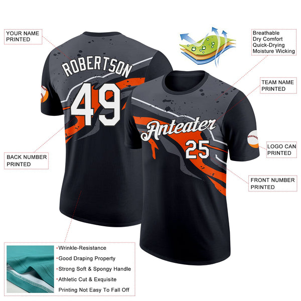 Custom Black Orange-Steel Gray 3D Esports Performance T-Shirt alternate