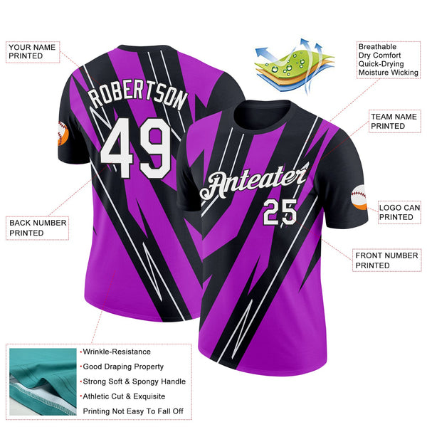 Custom Black White-Purple 3D Esports Performance T-Shirt alternate