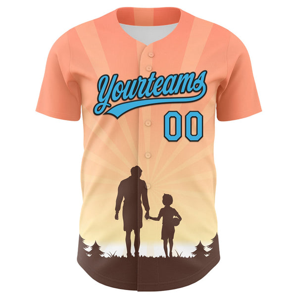 Custom Medium Pink Sky Blue-Black 3D Pattern Design Father's Day Family Love Authentic Baseball Jersey alternate