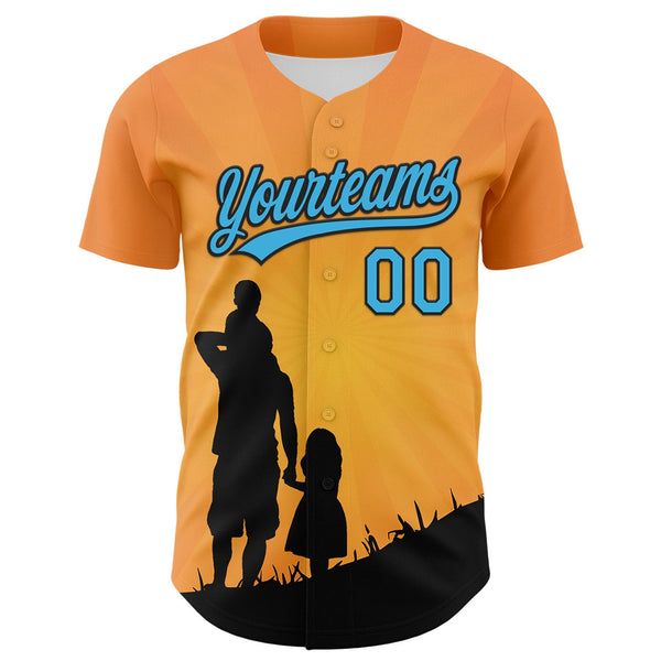 Custom Bay Orange Sky Blue-Black 3D Pattern Design Father's Day Family Love Authentic Baseball Jersey alternate