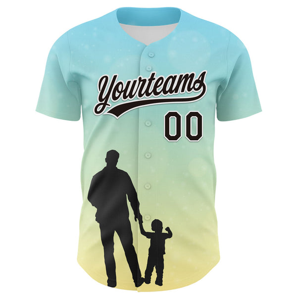 Custom Ice Blue Black-White 3D Pattern Design Father's Day Family Love Authentic Baseball Jersey alternate