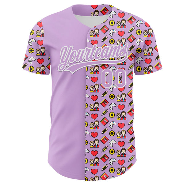 Custom Light Purple White 3D Pattern Design Father's Day Family Love Authentic Baseball Jersey alternate