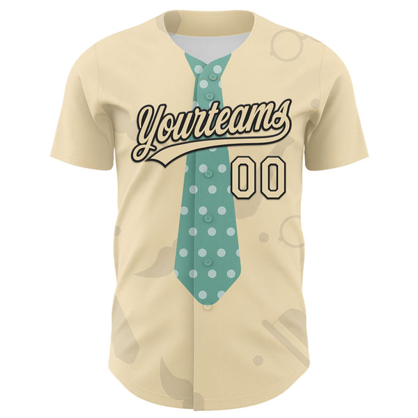 Custom Cream Black 3D Pattern Design Father's Day Tie Authentic Baseball Jersey alternate