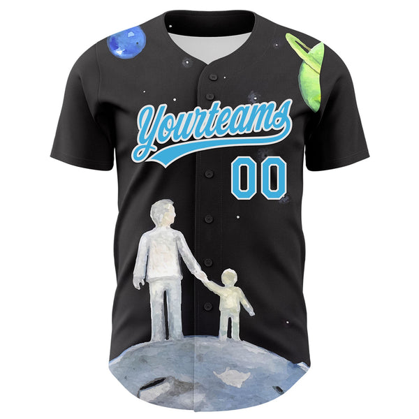 Custom Black Sky Blue-White 3D Pattern Design Father's Day Family Love Authentic Baseball Jersey alternate