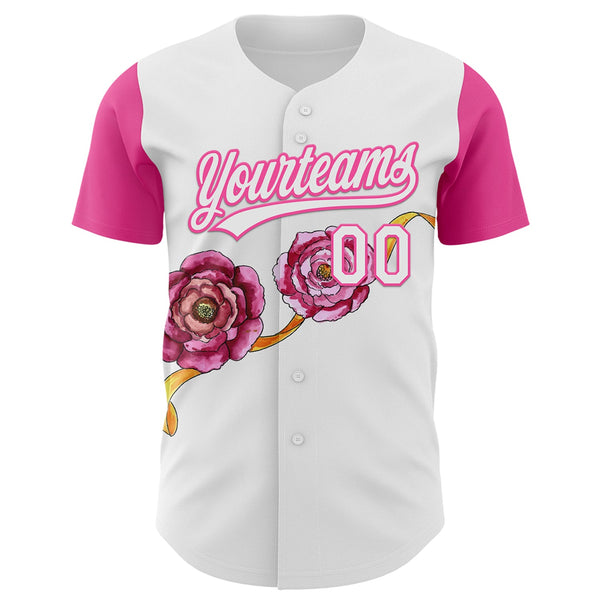 Custom White Pink 3D Pattern Design Mother's Day Flower Authentic Baseball Jersey alternate