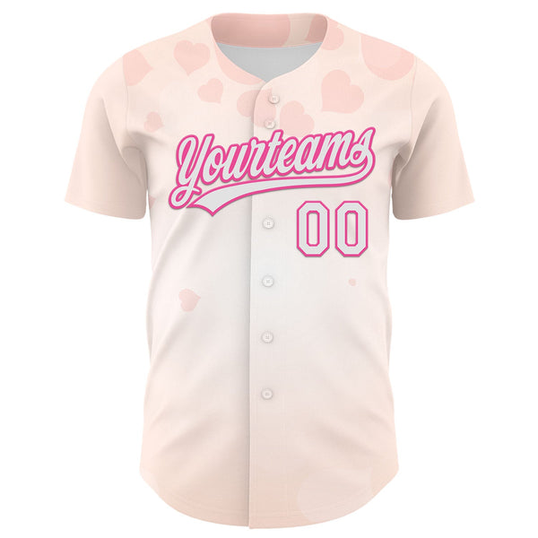 Custom Cream White-Pink 3D Pattern Design Mother's Day Family Love Authentic Baseball Jersey alternate