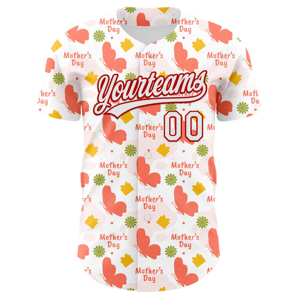 Custom White Red 3D Pattern Design Mother's Day Love Authentic Baseball Jersey alternate