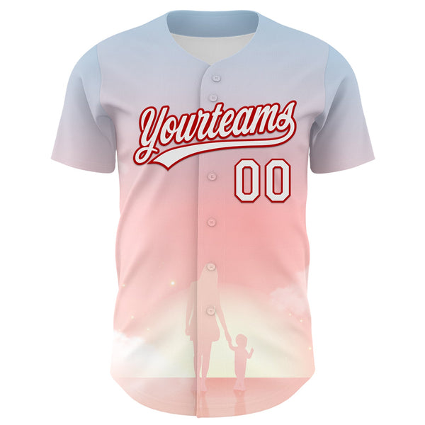 Custom Light Pink White-Red 3D Pattern Design Mother's Day Family Love Authentic Baseball Jersey alternate