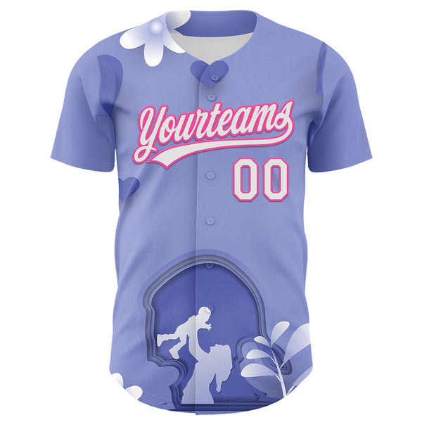 Custom Light Purple White-Pink 3D Pattern Design Mother's Day Family Love Authentic Baseball Jersey alternate