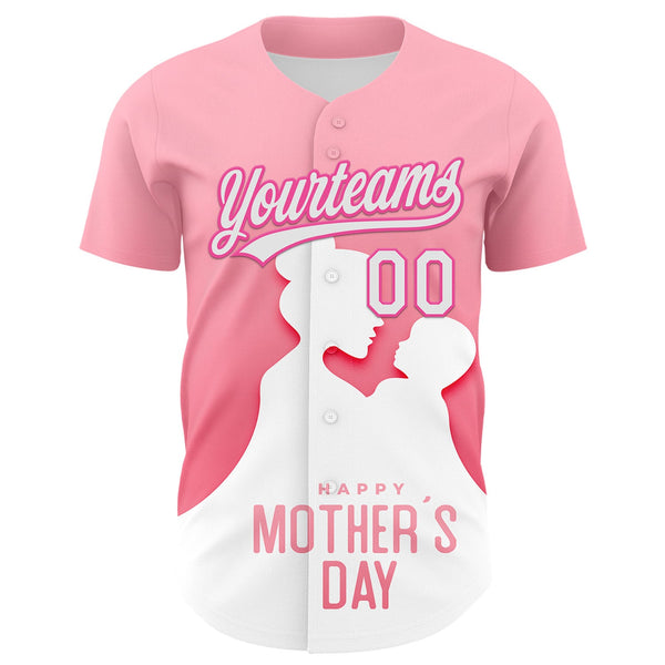 Custom Light Pink White-Pink 3D Pattern Design Mother's Day Family Love Authentic Baseball Jersey alternate