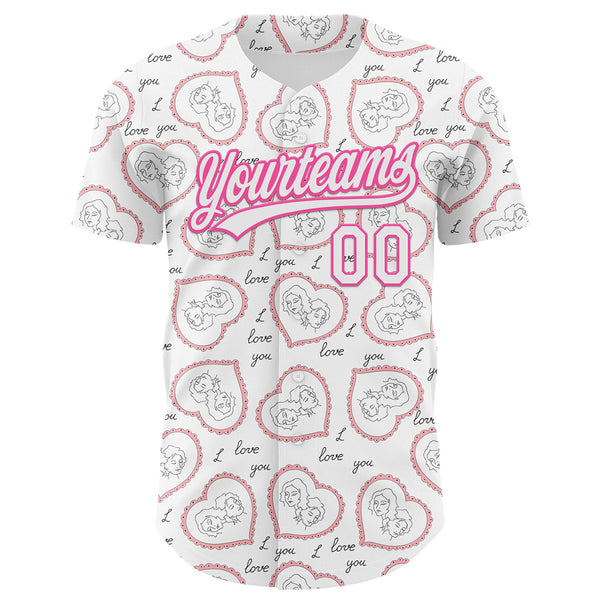 Custom White Pink 3D Pattern Design Mother's Day Love Authentic Baseball Jersey alternate
