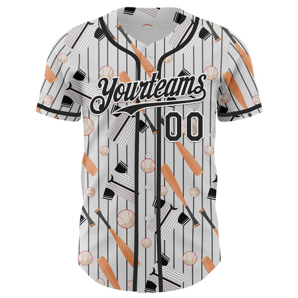 Custom White Black Comic Doodle Ballgame 3D Pattern Design Authentic Baseball Jersey alternate