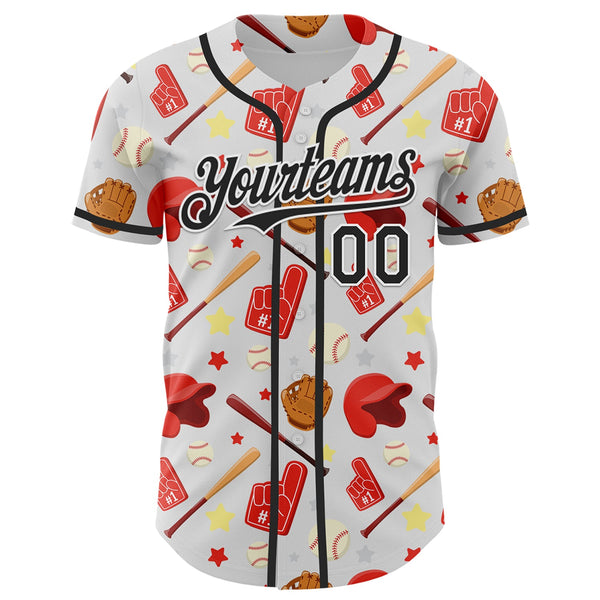 Custom White Black Comic Doodle Ballgame 3D Pattern Design Authentic Baseball Jersey alternate