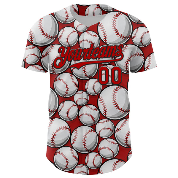 Custom Red Black-White Comic Doodle Ballgame 3D Pattern Design Authentic Baseball Jersey alternate
