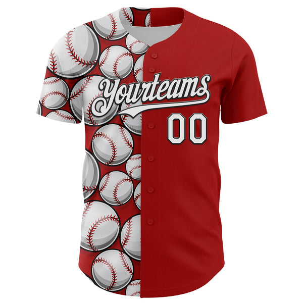 Custom Red White-Black Comic Doodle Ballgame 3D Pattern Design Authentic Baseball Jersey alternate