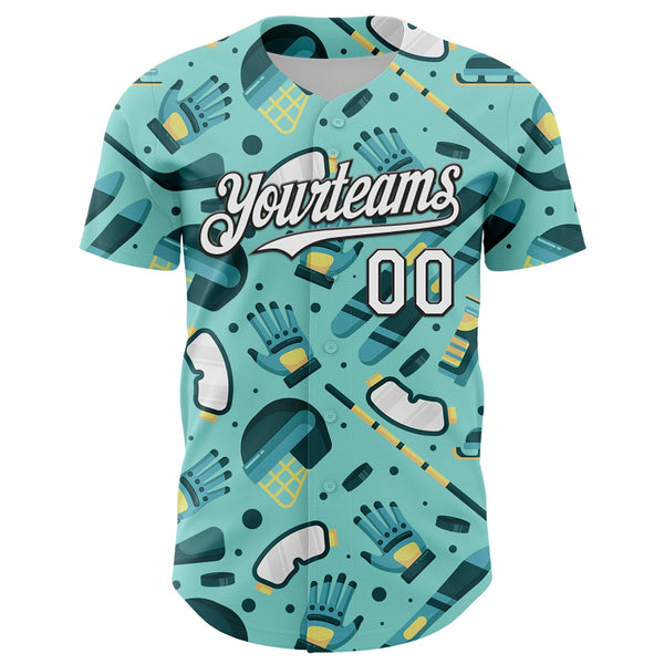 Custom Ice Blue White-Black Comic Doodle Ballgame 3D Pattern Design Authentic Baseball Jersey alternate