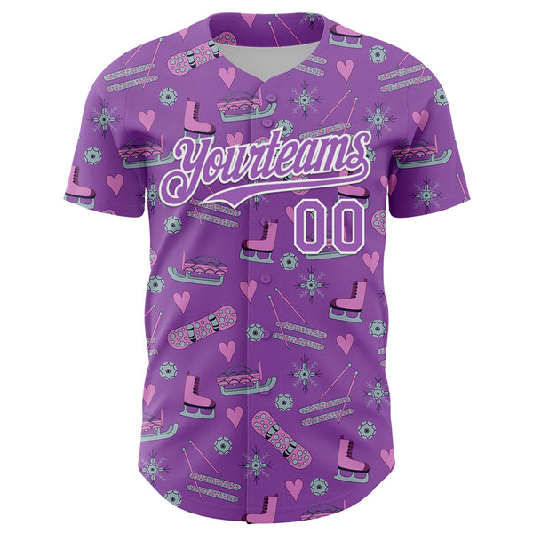 Custom Medium Purple White Comic Doodle Ballgame 3D Pattern Design Authentic Baseball Jersey alternate