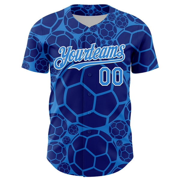 Custom Electric Blue White Comic Doodle Ballgame 3D Pattern Design Authentic Baseball Jersey alternate